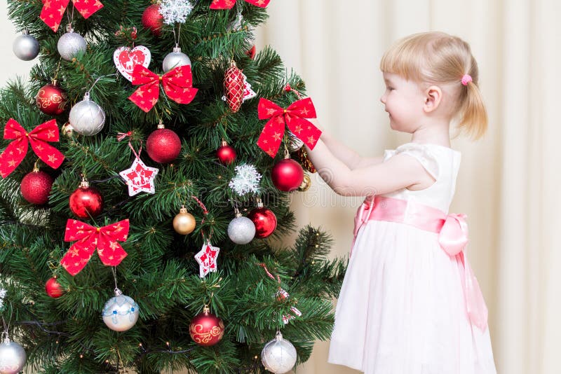 Child Decorating the Christmas Tree Stock Image Image of little, ball