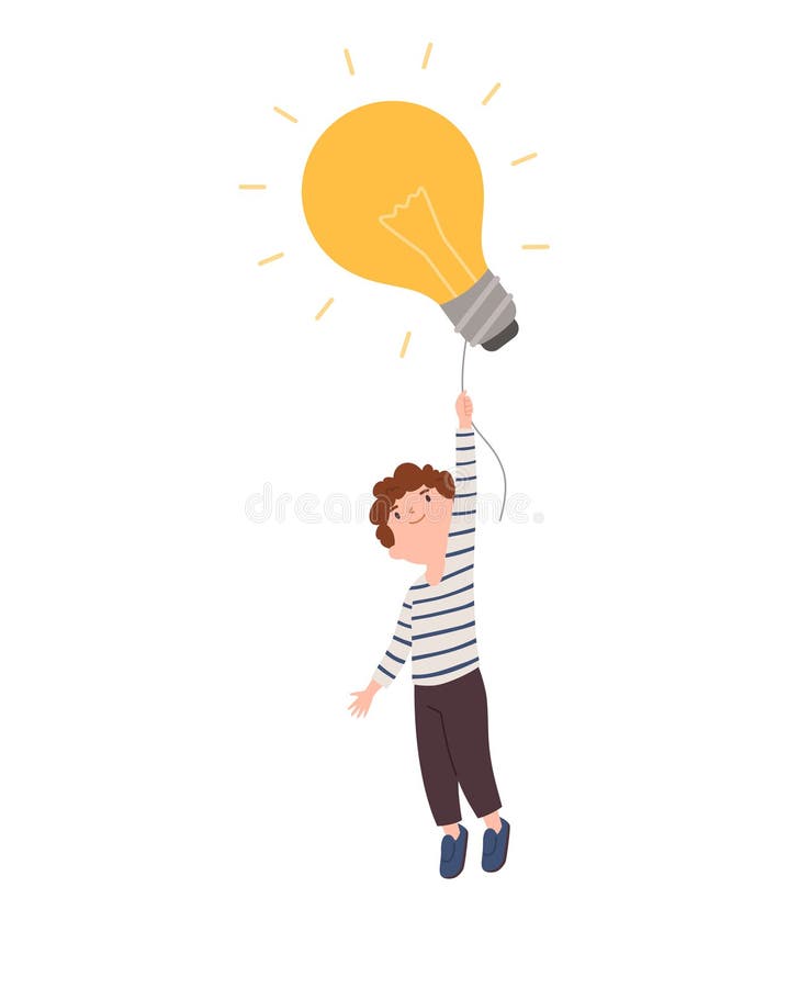 Child developing thinking with smart ideas, flat vector illustration isolated. royalty free illustration