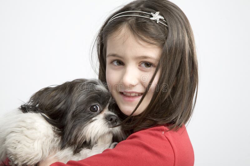 Child with dog pet