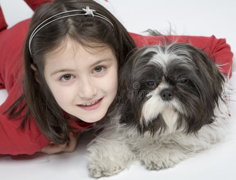 Child with dog pet