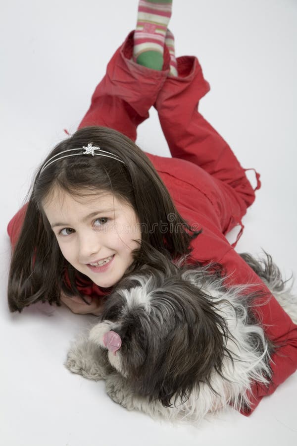 Child with dog pet