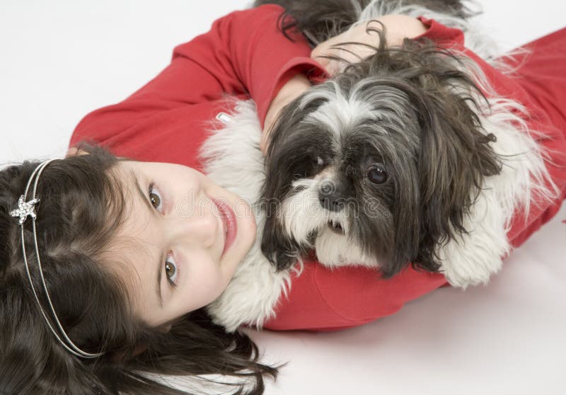 Child with dog pet