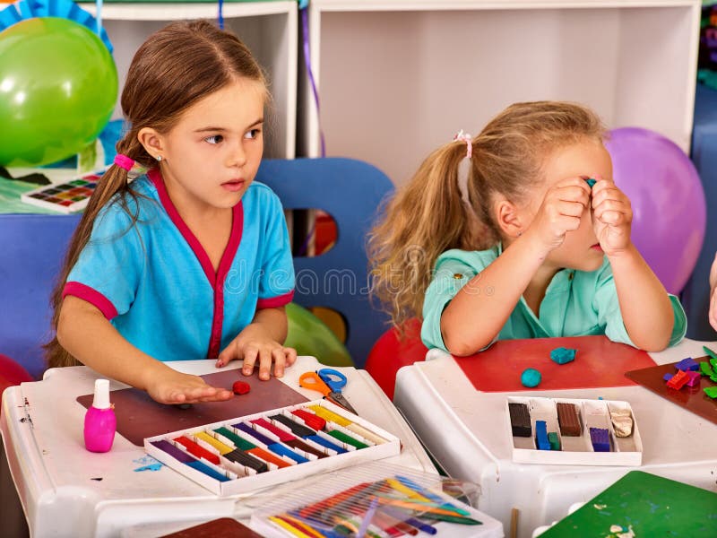 Plasticine Modeling Clay in Children Class in School. Stock Image - Image  of indoor, educational: 117609299