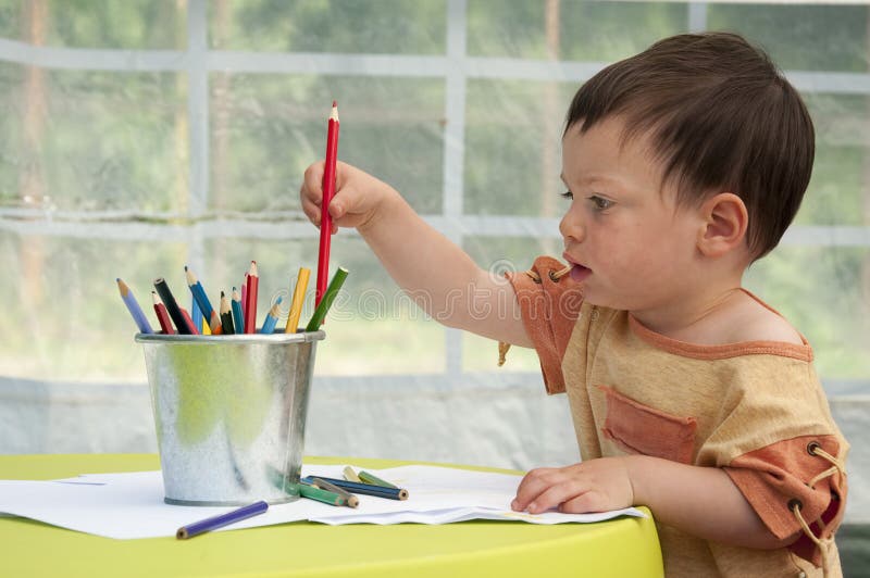 Child drawing stock image. Image of crayon, educational 16093757