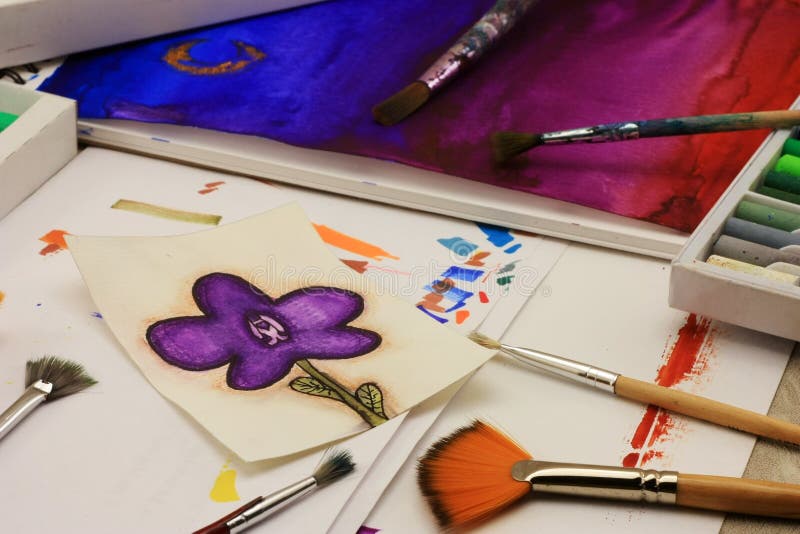 Flower Drawing Drawn with Pastel Crayons Stock Photo Image of chart