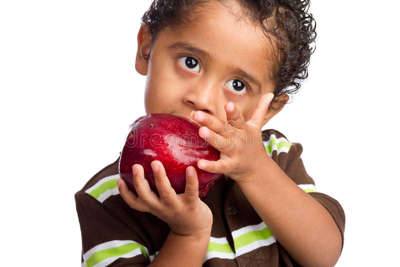 Child Eating Big Apple stock image. Image of apple, isolated 20387183
