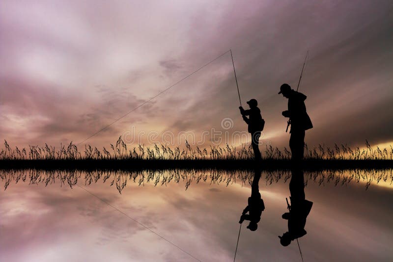 Child fishing with his dad