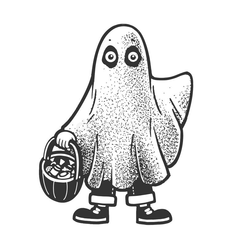 Child in Ghost Costume Sketch Vector Illustration Stock Vector ...
