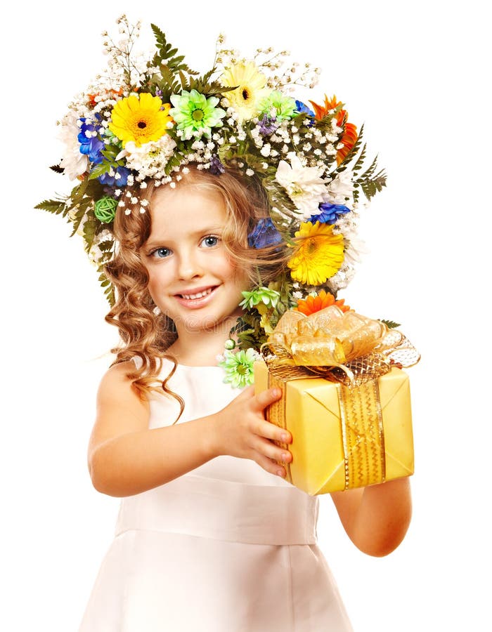 Child with Gift Box and Flower. Stock Image Image of flower, gift