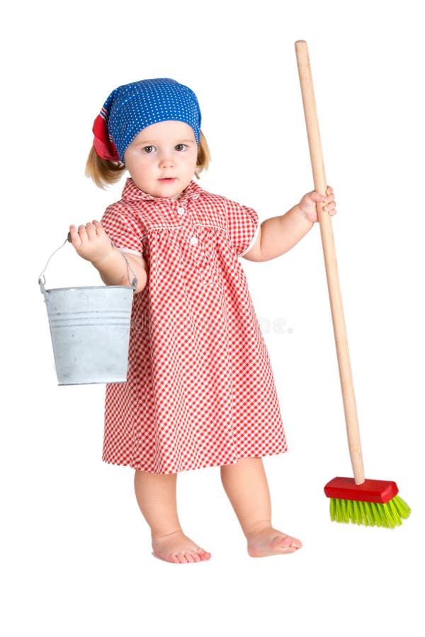 Child Girl Housewife Cleaner Stock Ph