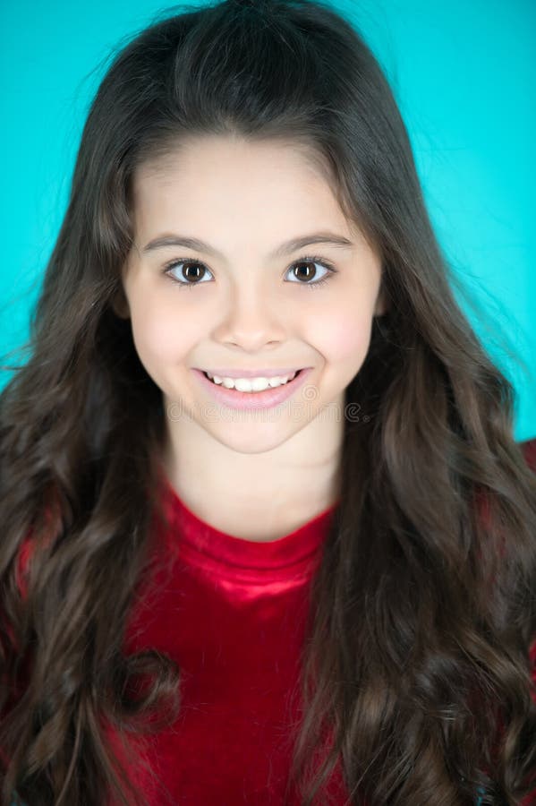 Child Girl with Long Healthy Brunette Hair Smile Stock Image - Image of ...