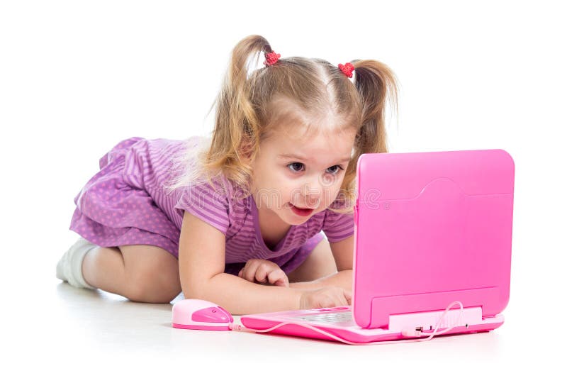 Child Girl Playing with Laptop Toy Stock Image - Image of pink, funny:  33633537
