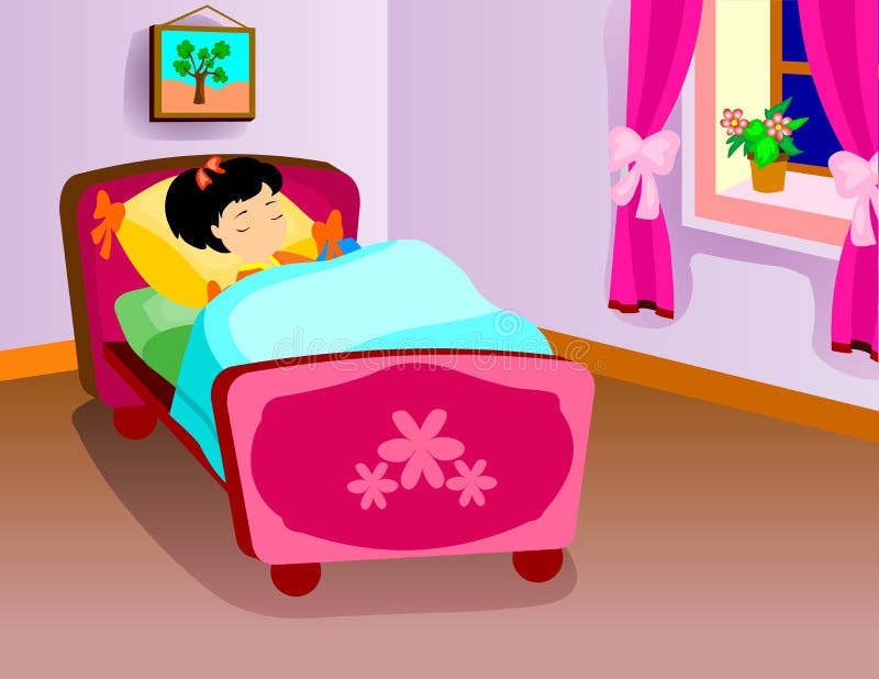 Child Girl Sleeping in Bed Illustration Stock Illustration