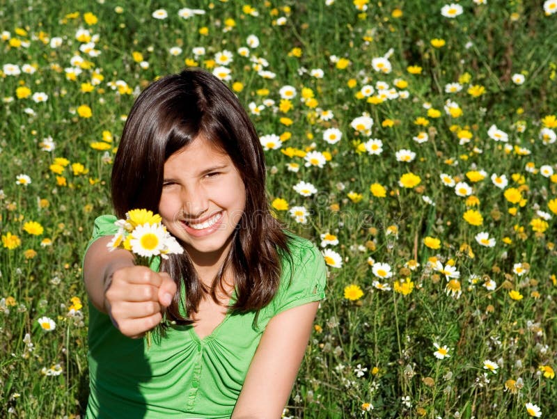 Child giving gift of flowers