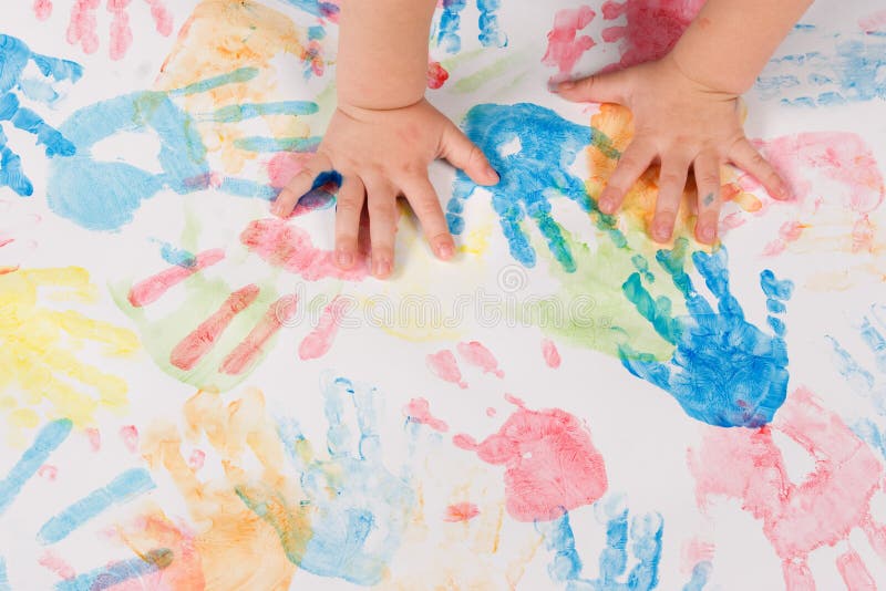 Child hands colorful painting