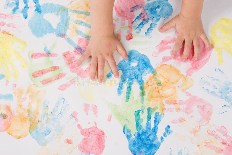 Child hands colorful painting