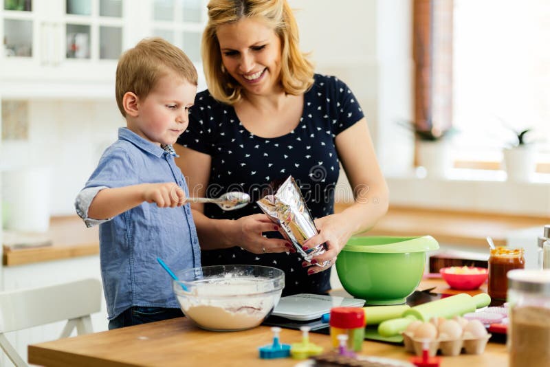 Child Helping Mother Bake Cookies Stock Image - Image of happiness ...