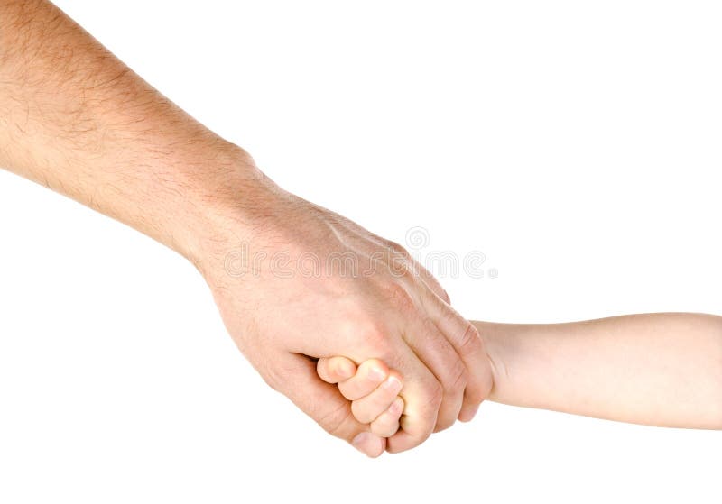 Child holding father`s hand isolated royalty free stock photos