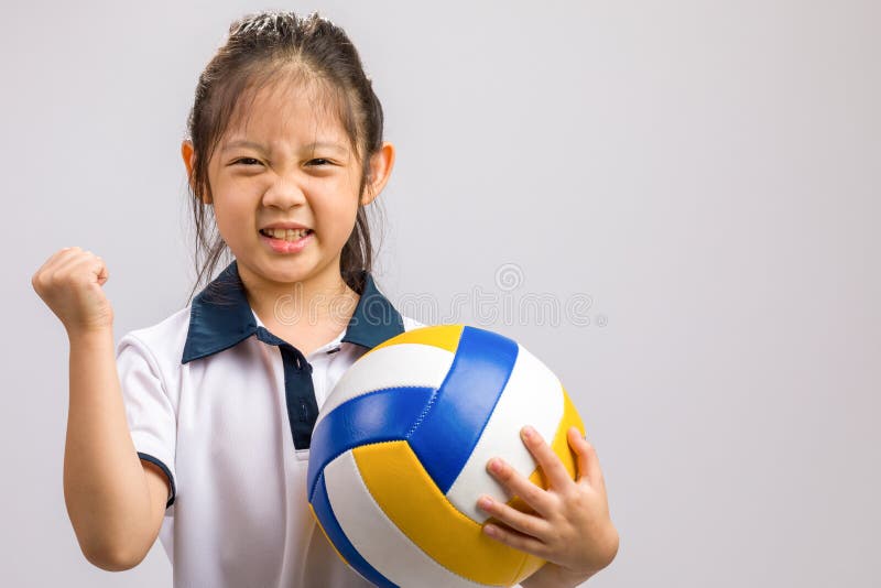 Child Holding Volleyball, Isolated on White Stock Photo - Image of ...