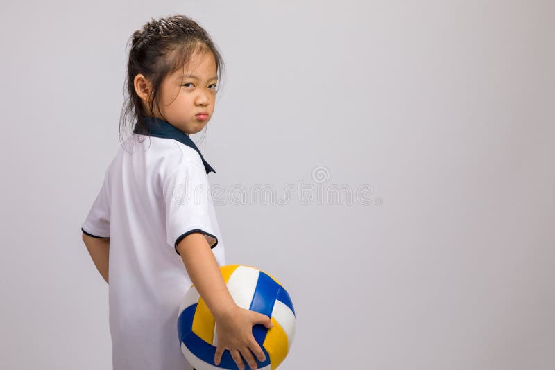 Child Holding Volleyball, Isolated on White Stock Image - Image of ...