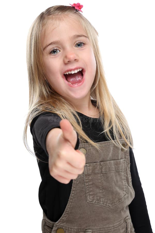Child kid smiling young little girl success thumbs up isolated o royalty free stock photography Child kid smiling young little girl success thumbs up isolated o royalty free stock photography
