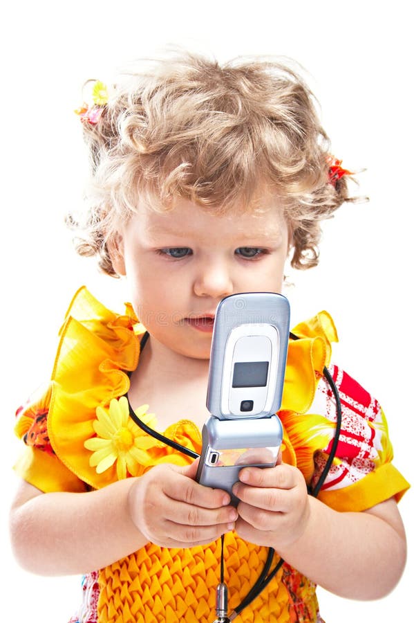 Child with mobile telephone stock images