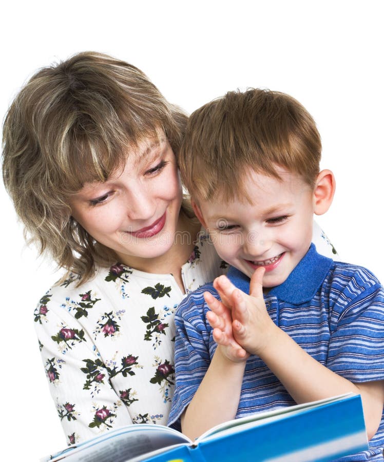 Child with mother read the book