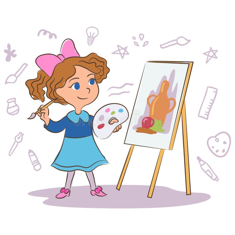 Child Painting Cartoon Vector Illustration Stock Vector - Illustration of  drawing, learn: 184123949