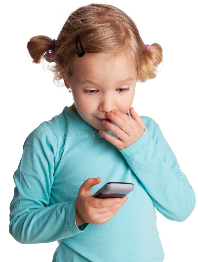 Child with phone stock photo