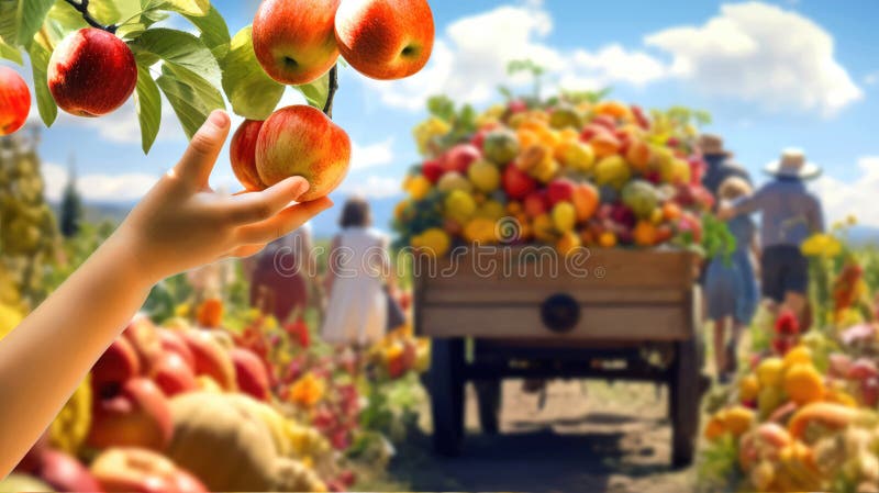 A child picking up and apple