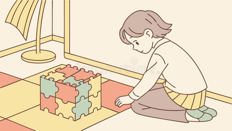Child playing with building blocks on floor, creative playtime, vector design Generative AI royalty free illustration