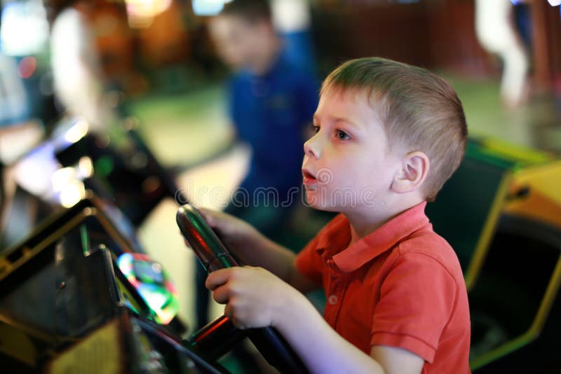 Child Playing Car Simulator Stock Photo Image of activity, child