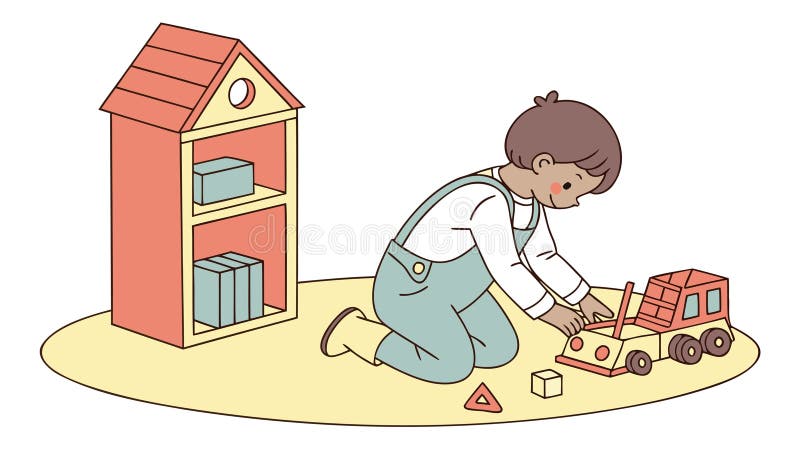 Child playing with colorful building blocks, creative construction, early learning, childhood joy, vector design Generative AI royalty free illustration