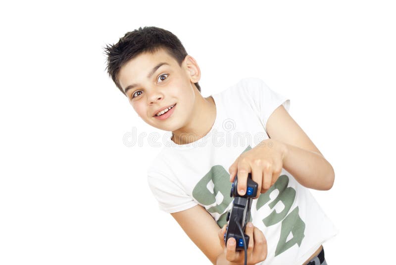 Child playing video games on the joystick