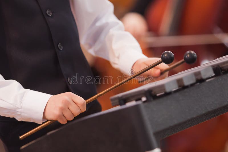 Hands of a child playing a xylophone closeup. Hands of a child playing a xylophone closeup