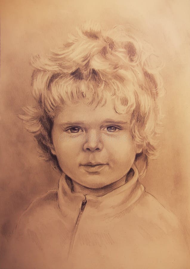 Child portrait, beautiful detailed drawing of little boy