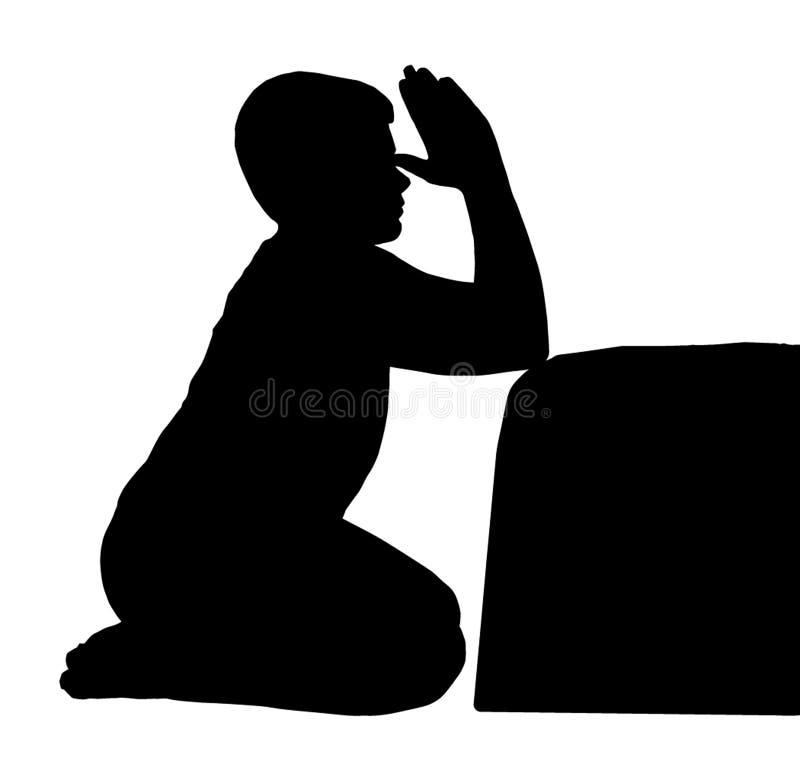 Kneeling Child Praying next to his Bed.