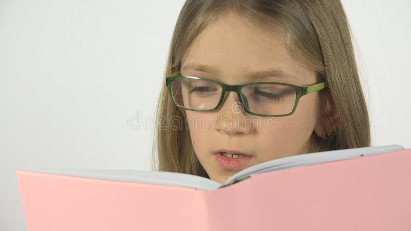 Child Reading a Book, Eyeglasses Portrait Student Kid Learn, Schoolgirl Studying