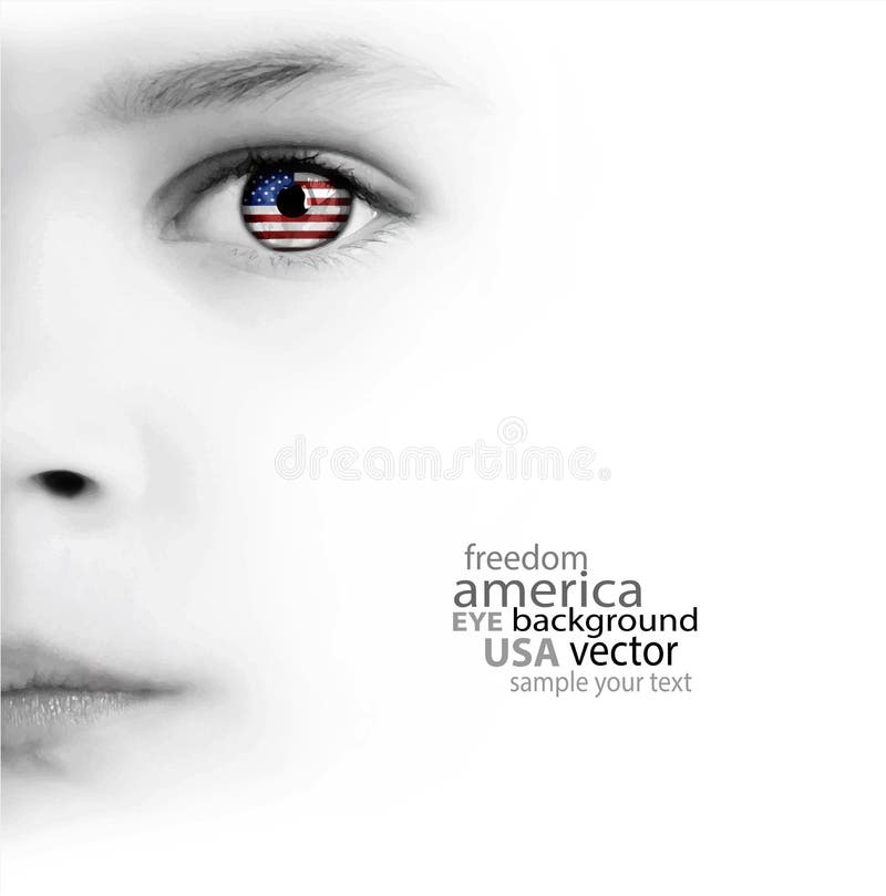 Child s face, eye and american flag