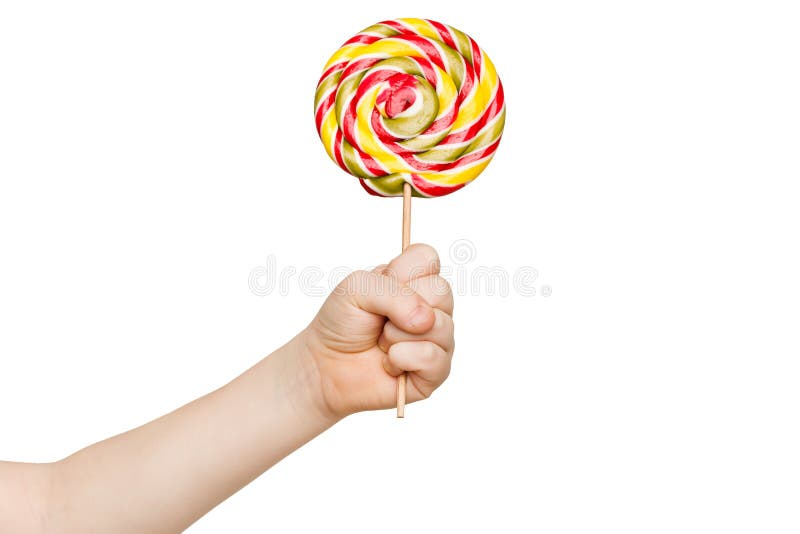 Child`s Hand Holding Big Colorful Lollipop Stock Photo - Image of ...