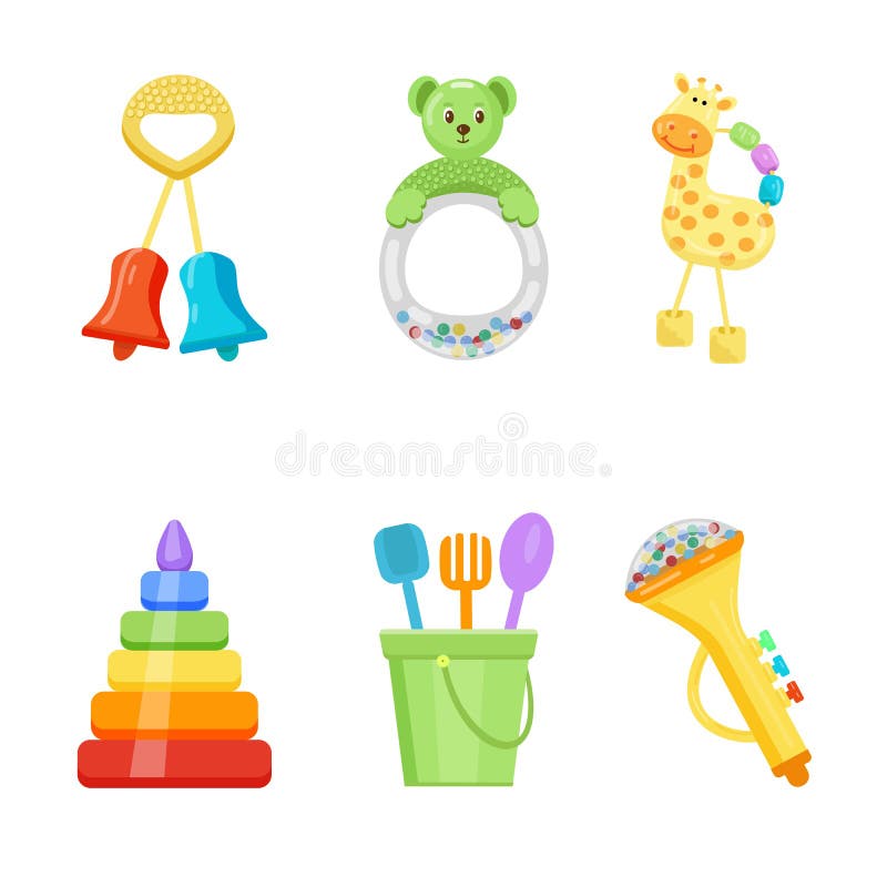 Child's toys. Set of vector illustrations isolated on white background. Cartoon style. royalty free illustration