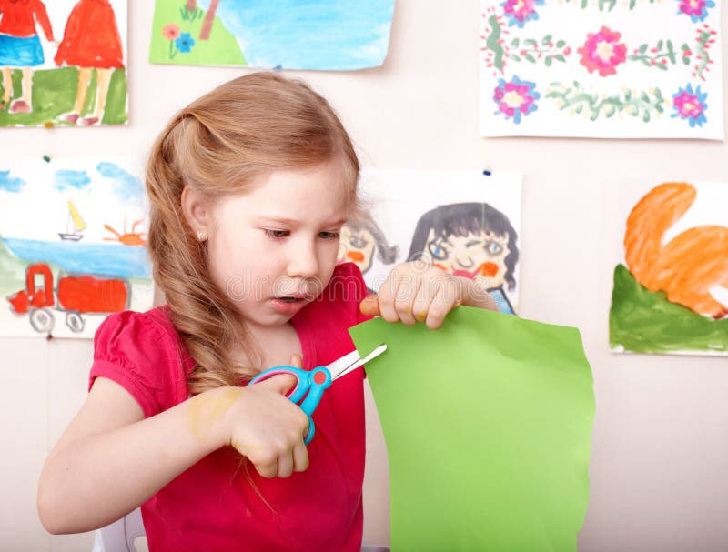 Children Teacher Cutting Out Scissors Paper Stock Photo 259010789