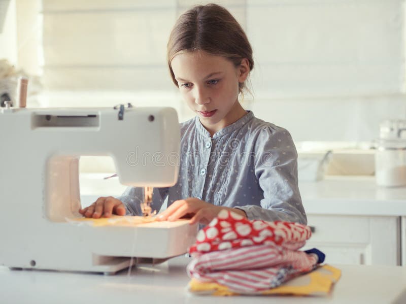 Child sewing stock photo. Image of home, fabric, school 60026022