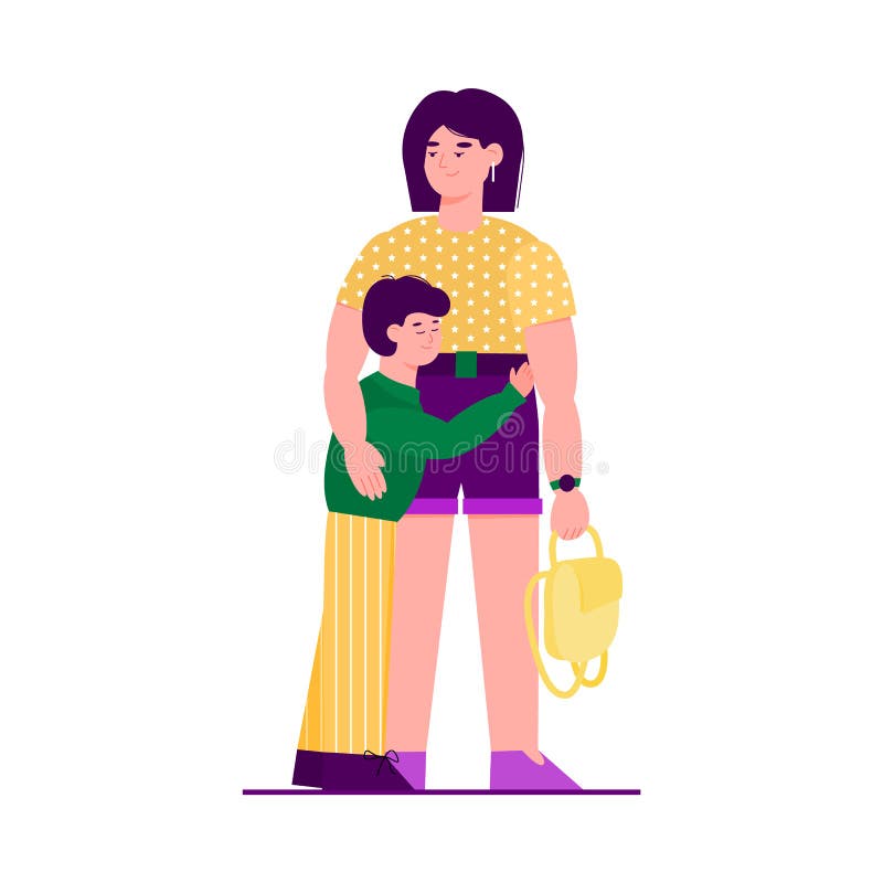 Child Snuggles Up To Mom and Mother Hugging Him, Vector Illustration  Isolated. Stock Vector - Illustration of heart, affection: 177358151
