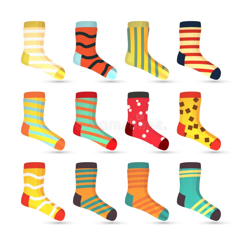 Child Socks Icons Vector. Big Set in Flat Style Illustration. Winter ...