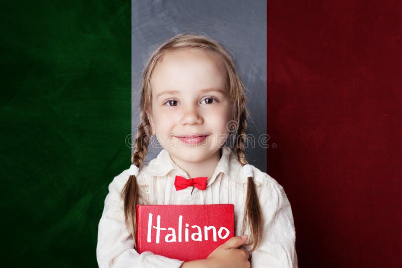 Child Student Learning Italian Language Against Flag Stock Image