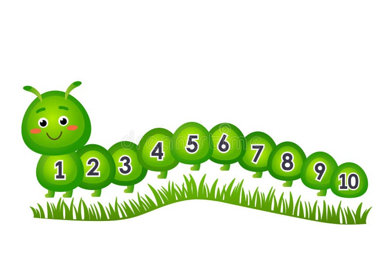 smiling math lady caterpillar with numbers 1-10 / stickers Stock Vector