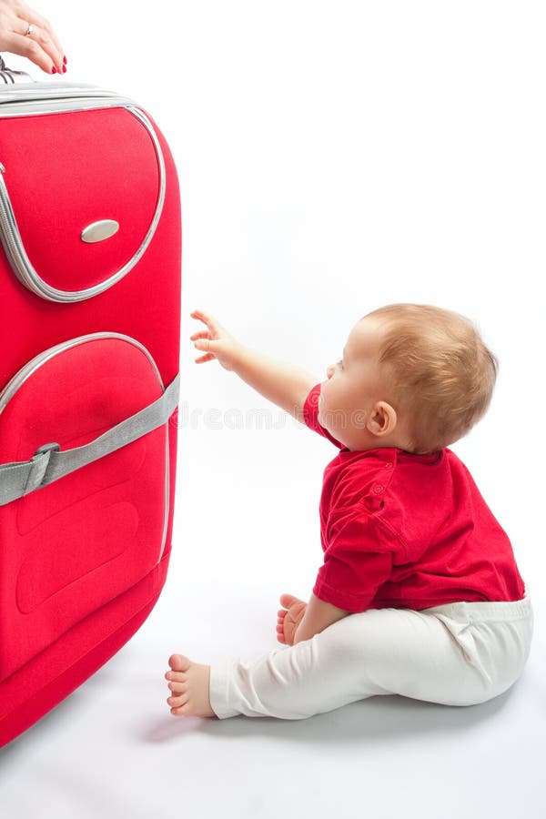 Child ready to travel stock image. Image of toddler, trolley 38631487