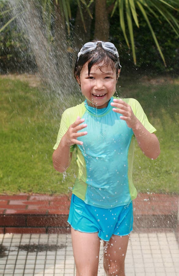 Child takes a shower