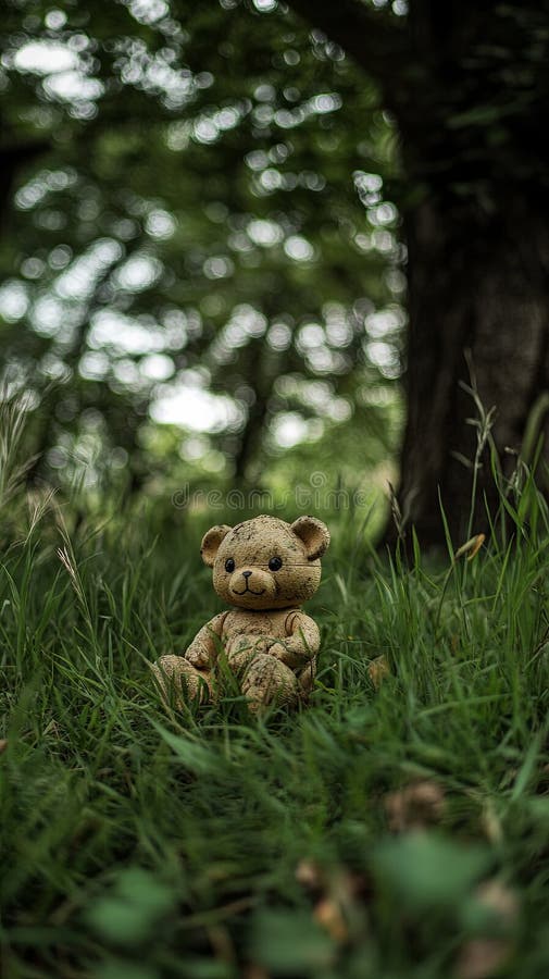 Child toy forgotten in grassy garden. Child toy forgotten in grassy garden digital AI generated. Little marionette stock images, royalty-free photos and pictures